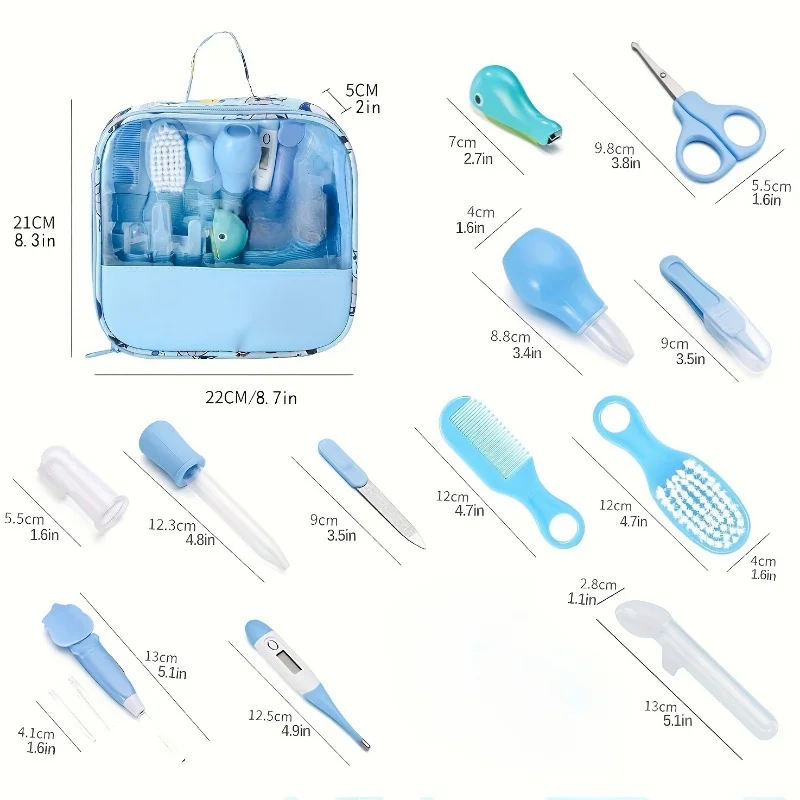 12PCS Baby Grooming and Health Kit Safety Care Set Newborn Nursery Health Care Set with Hair Comb, Nail Clippers, Aspirator