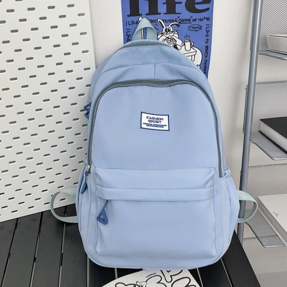 Large Capacity Junior High School Backpack Solid Color Multi-Pockets Youth Student Backpack Waterproof Picnic Backpack Travel