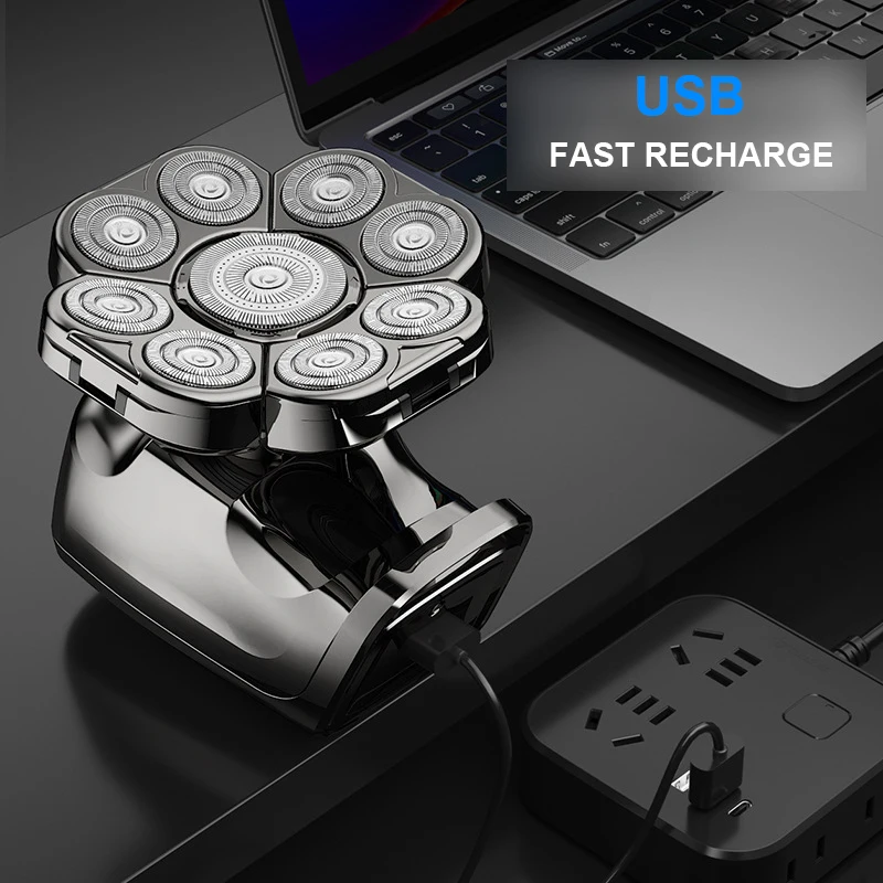 Rasoir électrique 9D pour hommes chauve à tête flottante 6 en 1, avec tondeuse nez/corps, affichage LED humide/sec, Kit de toilettage mis à niveau