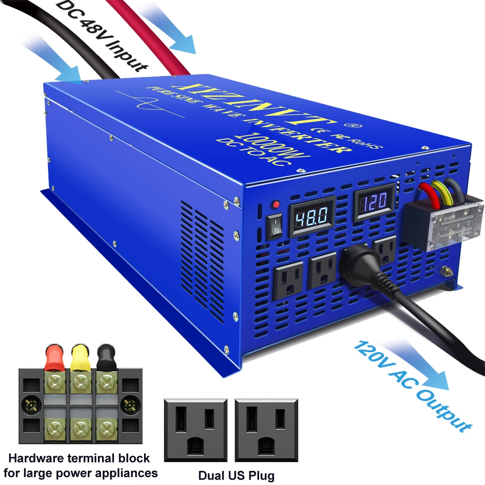 Pure Sine Wave 10kW Solar Inverter 12V 220V 20000W Peak 24V/36V/48V/60V/72V/96V/ DC to 110V/120V/130V/230V/240V AC