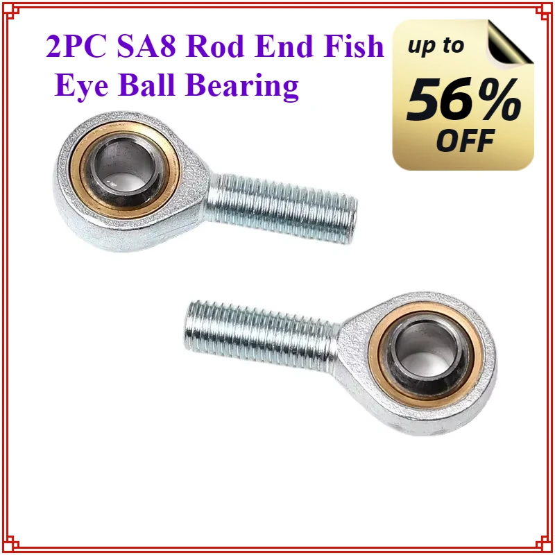 2PC SA8 Rod End Right Hand Fish Eye Ball Joint Uniball Joint Male  T/K Metric Thread Bearing Shaft Inner Hole 5mm To 16