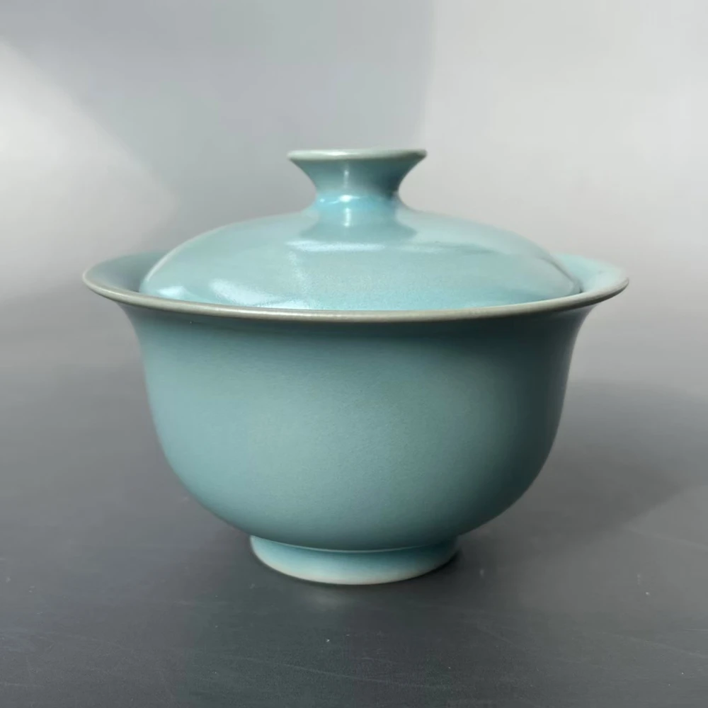 Ru Porcelain Genuine Antique Glaze Two Talents Yuan Bao Tureen Manual Nail Support Firing Ceramic Gai Wan
