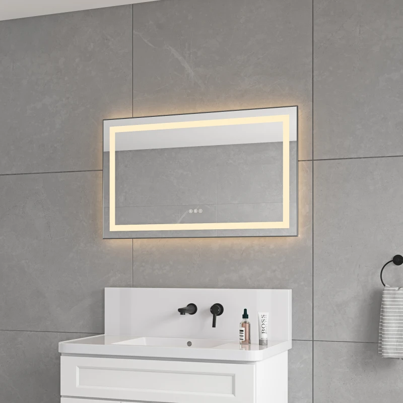 40 x 24 Inch LED Bathroom Mirror with Front and Backlight, Wall Mounted Vanity Mirror with Aluminum Frame, Anti-Fog, Memory, 3 C