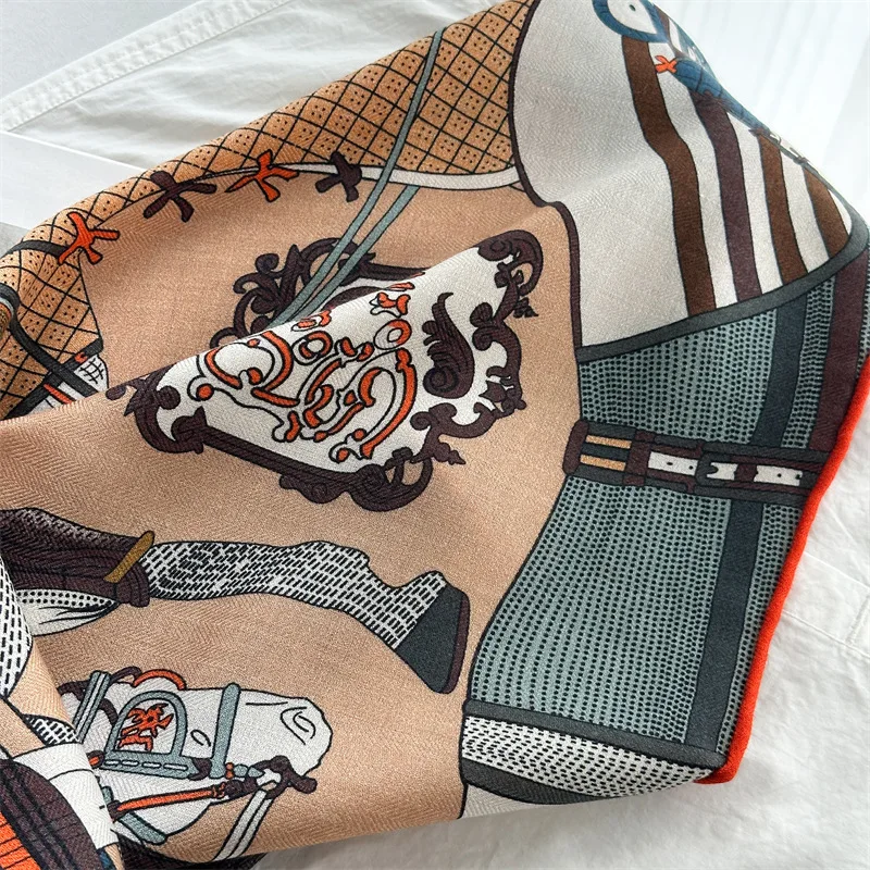 양면 프린트 스카프 65CM 럭셔리 디자이너 여성용 머리 스카프 실크 울 스카프 사각형 따뜻한 스카프 65CM 어머니 연인 선물