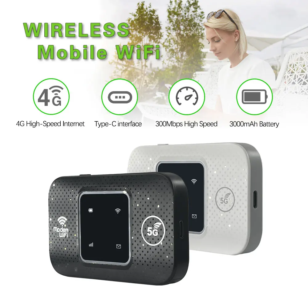 New Factory OEM LTE LED 300Mbps 4g Router with Sim Card Pocket Router 3000mAh Type-C Cat4 Pocket Wifi 4g Router