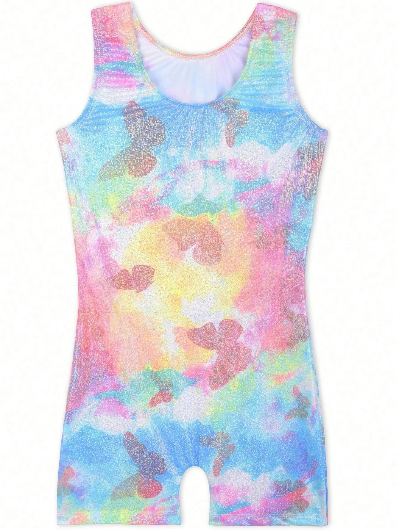 Girls Stretchy Tie Dye  Sleeveless Gymnastics Leotard Dance Suit For Performance Cycling Jumpsuit