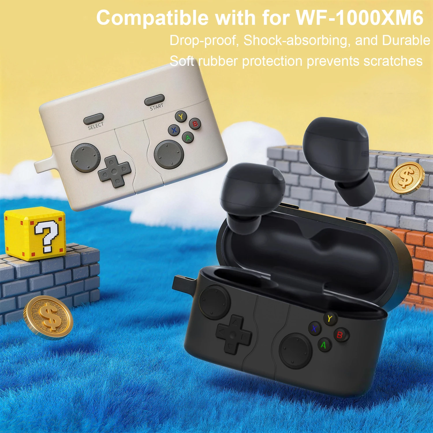 

for WF-1000XM6 Silicone Earphone Case Ultra Thin Fit Wireless Charging Anti Drop Portable Cover with Hook Black Black Gray