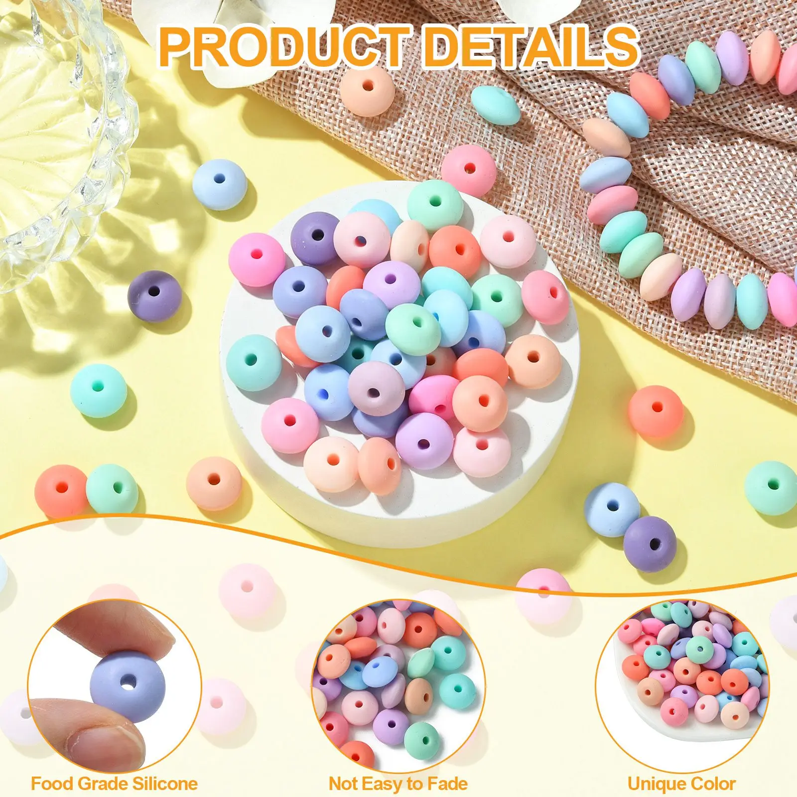 PandaHall 100 Stück Silikon-Abacus-Perlen in Zufallsfarben, 12 mm, Linsenförmige Rondell-Abstandshalterperlen für Armbänder, Halsketten und DIY-Bastelarbeiten – Detail 3