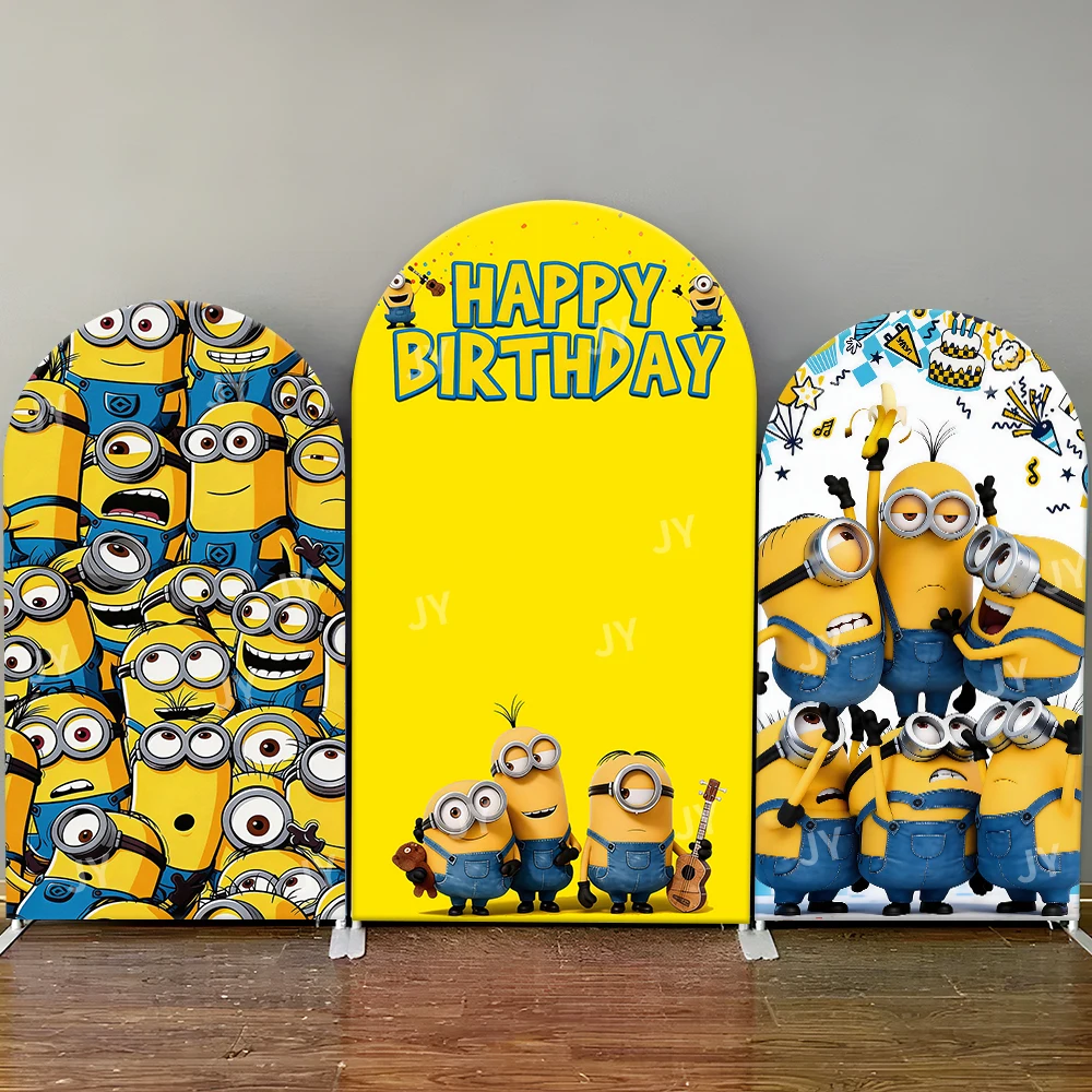 

Minions Arch Backdrop Cover Kids Happy Birthday Party Decor Baby Shower Photo Booth Background for Cartoon Themed Event
