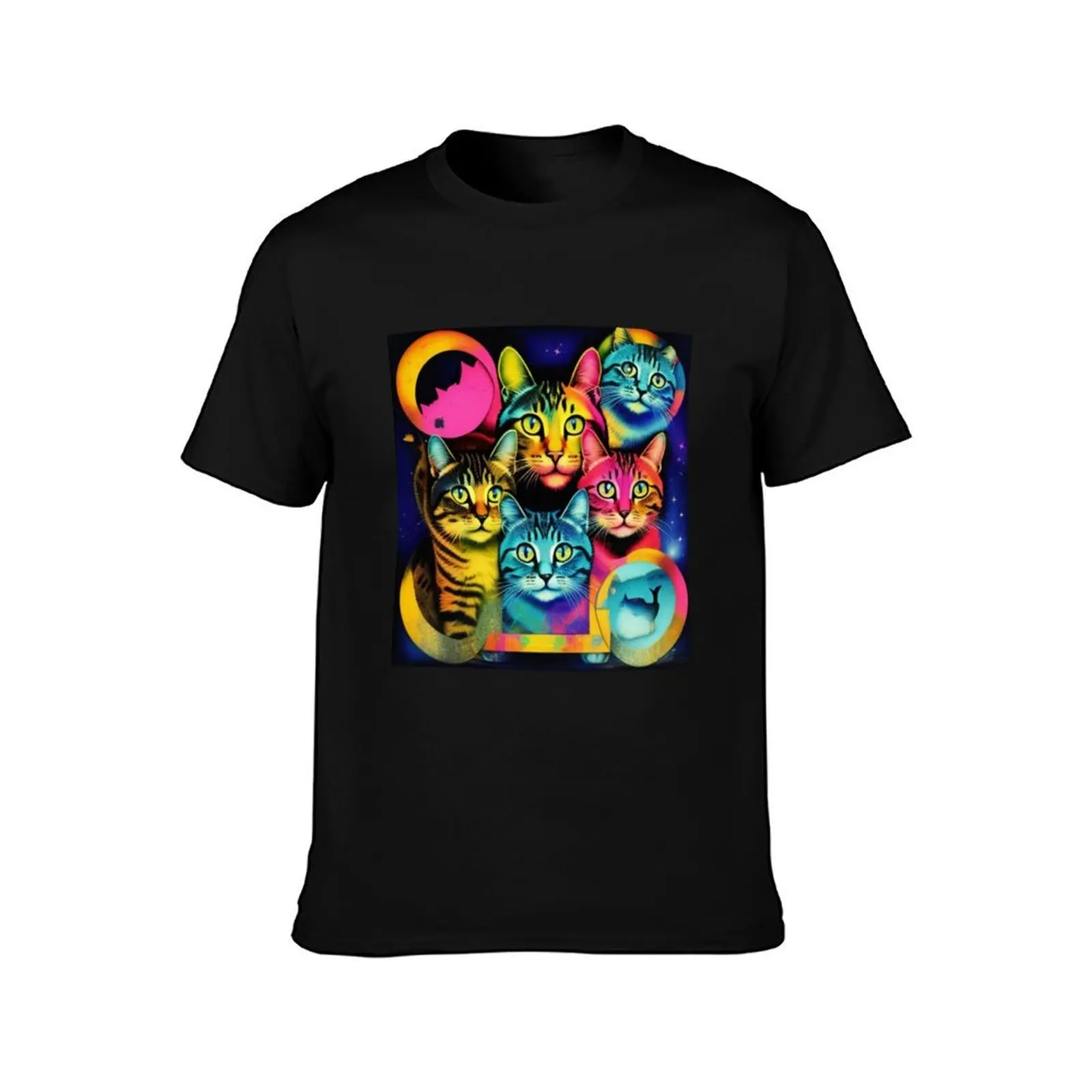 Meow kitty cat stickers T-Shirt, Summer Casual Cotton Tee, Oversized Streetwear Tops, Vintage Graphic Print, Unisex Men Women