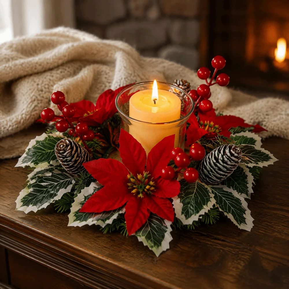 Artificial Flower Flowers Wreath Candle Holder Plastic Multifunctional Christmas Wreath Classic Window Display Props