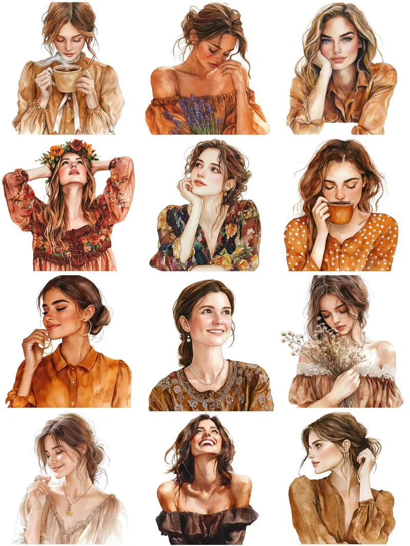 Brown Fashion Girl Stickers Crafts And Scrapbooking stickers kids toys book Decorative sticker DIY Stationery