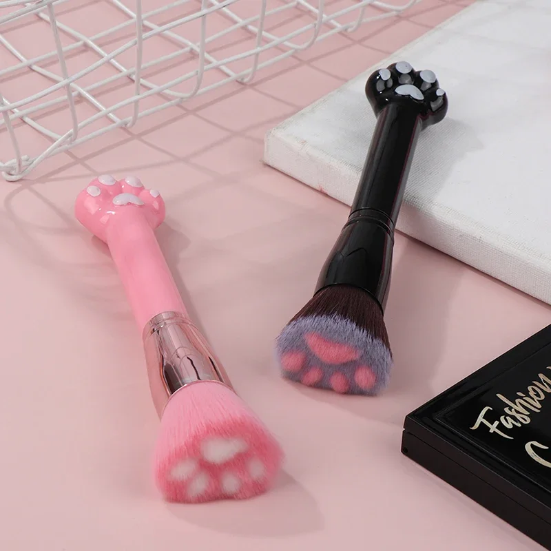 1pc bonito gato garra pata maquiagem feminina fibra macia escova de madeira pó solto blush contorno rosto compõem fundação reparação escova ferramenta