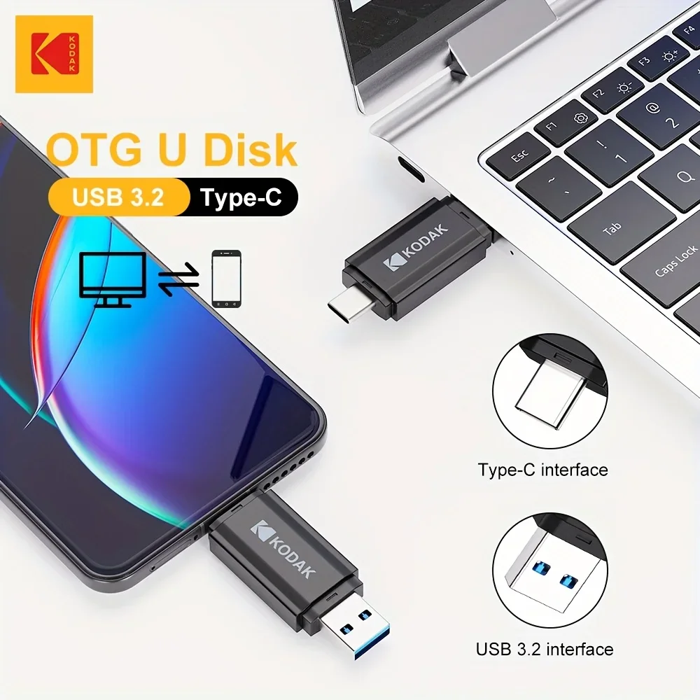 محرك أقراص KODAK 2 في 1 OTG مع Type-C 32GB 64GB Flash Usb2.0 Memory Stick Flash Pendrive 128GB 256G U قرص القلم هدية #2