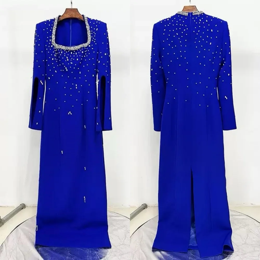 

Customized High Quality Evening Party Rhinestone Sparkle Bespoke Occasion Classic Elegant Square Neck Retro Long Dresses