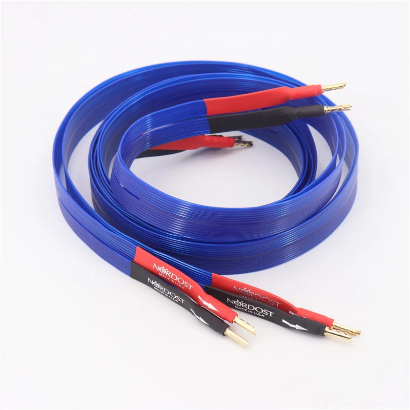 HiFi speaker cable 7n silver plated blue flat speaker connecting cable banana plug cable