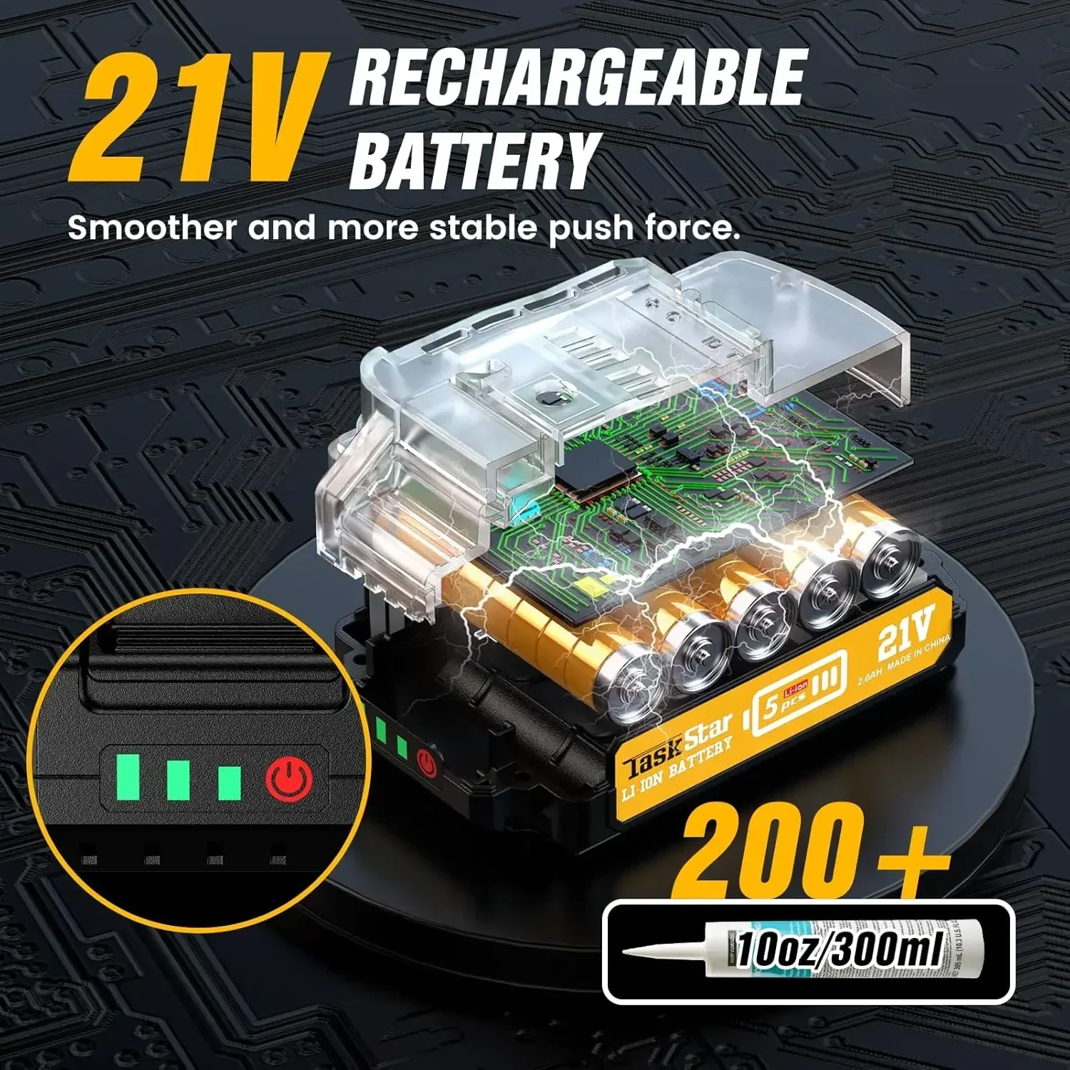 Taskstar 300ML Electric Cartridge Gun 5 Adjustable Speed Power Tools Cordless Glue Gun Caulking Gun W/LED Light for Filling