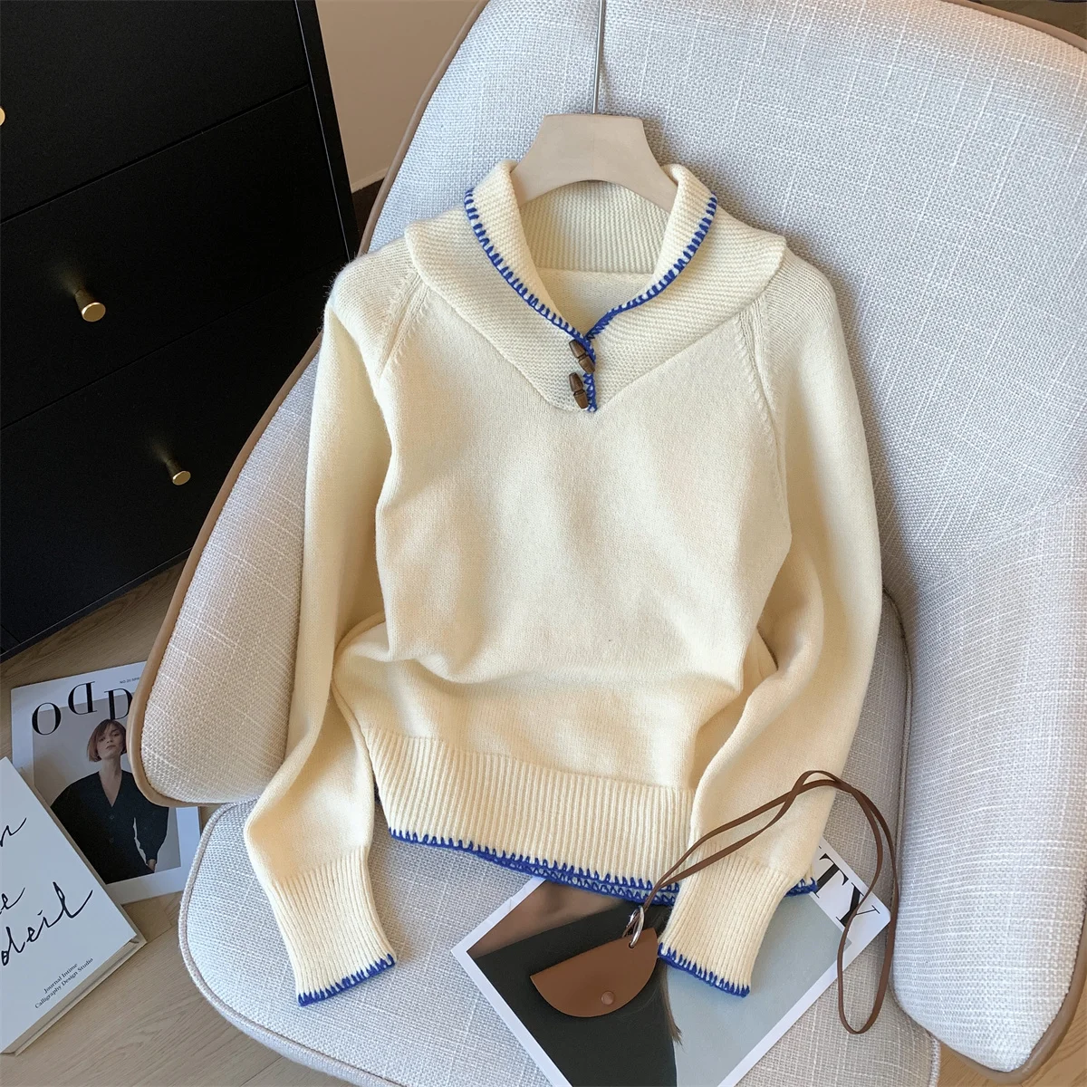 Women's Apricot Pullover Long Sleeve Knit Sweater Harajuku 90s Vintage 2000s Preppy Style Cashmere Sweater Clothes 2025 Autumn
