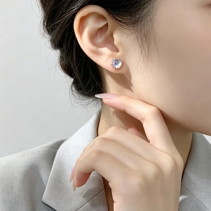 GANPUP Sweet Moonstone Crystal Ear Stud Piercing Earrings For Women Fashion New Earring Jewelry Gift Party Daily серьги