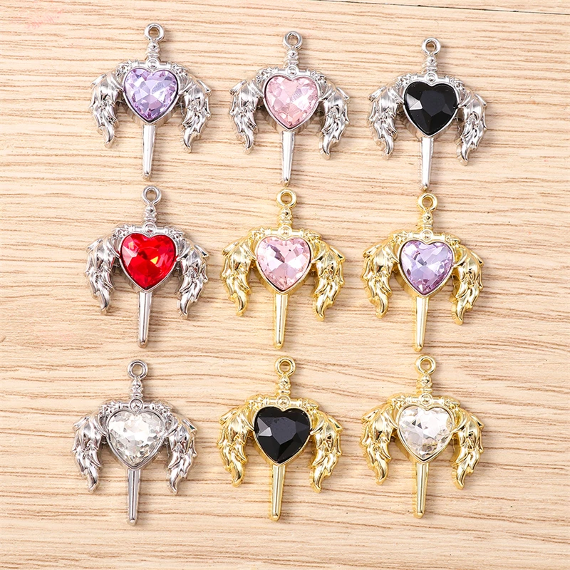 5 Stück 19 x 25 mm niedliche Kristall-Herzflügel-Anhänger für die Schmuckherstellung, Halsketten, Ohrringe, Armbänder, Zubehör, DIY, Basteln, Geschenk – Detail 2