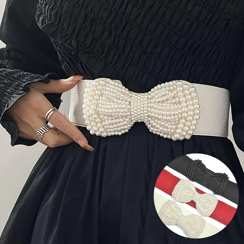 

Large Bow Elastic Belts Elegant Women Wide Side Waistband Dress Female Dress Coat Clothing Exquisite Decoration Belt Accessories