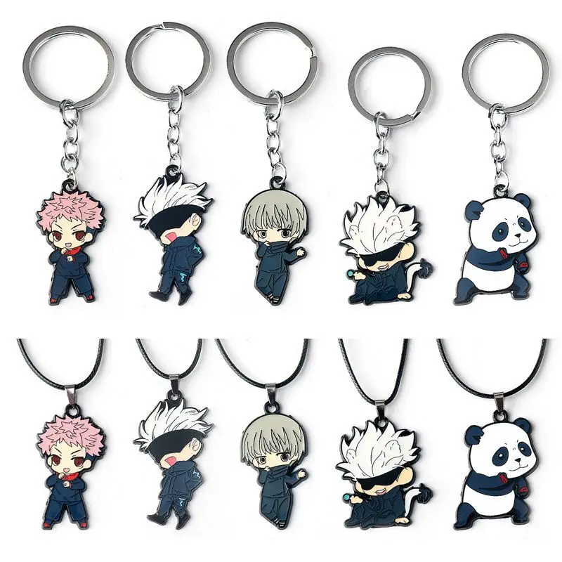 Cartoon Anime Keychains Satoru Gojo Fushiguro Megumi Itadori Yuji Metal Necklaces Keyrings Cosplay Pendants Accessories Figure