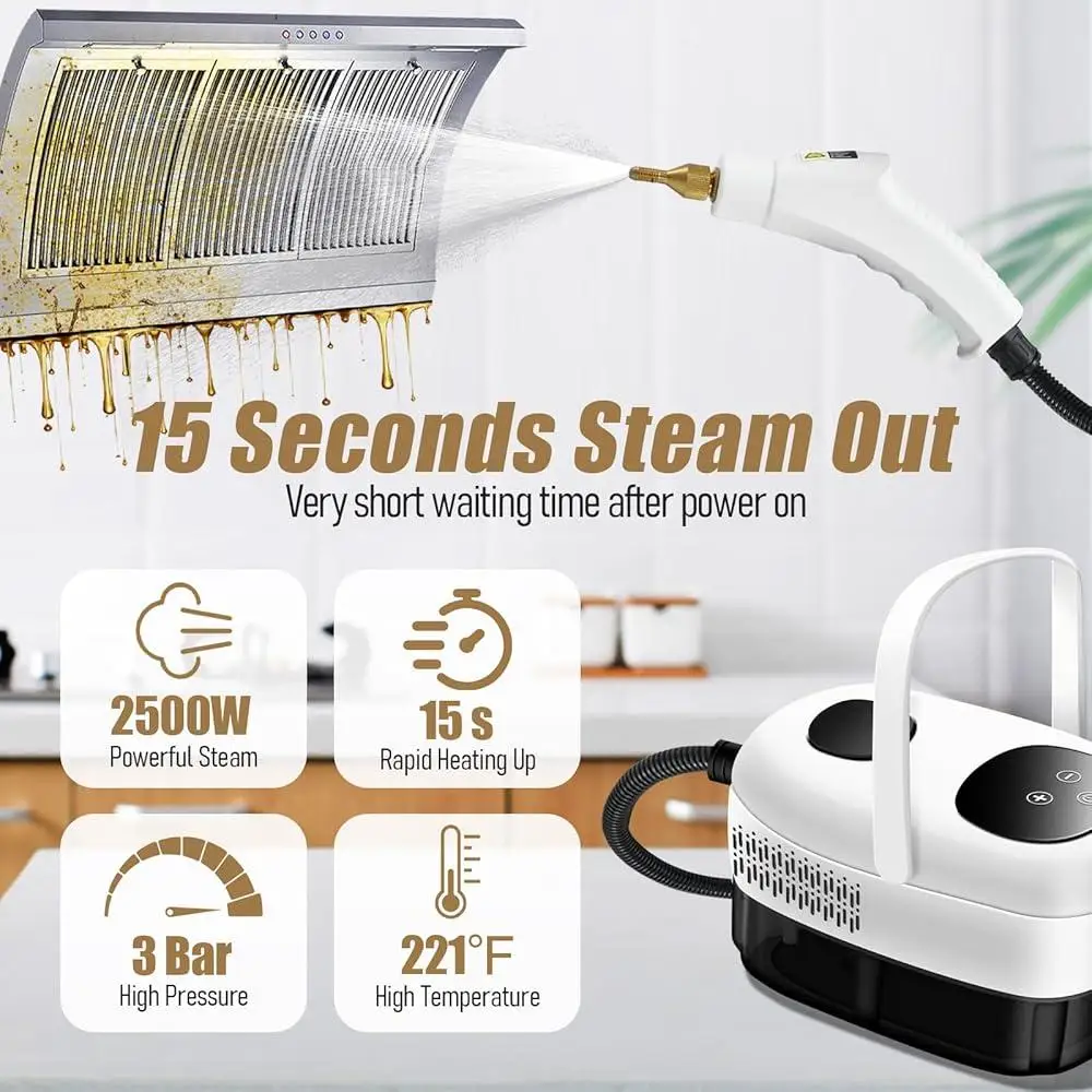 Handheld Steam Cleaner 2500W 15s Heat Up Multi-Surface Deep Cleaning 3.0BAR High Pressure 37oz Large Tank Steam Shot Machine