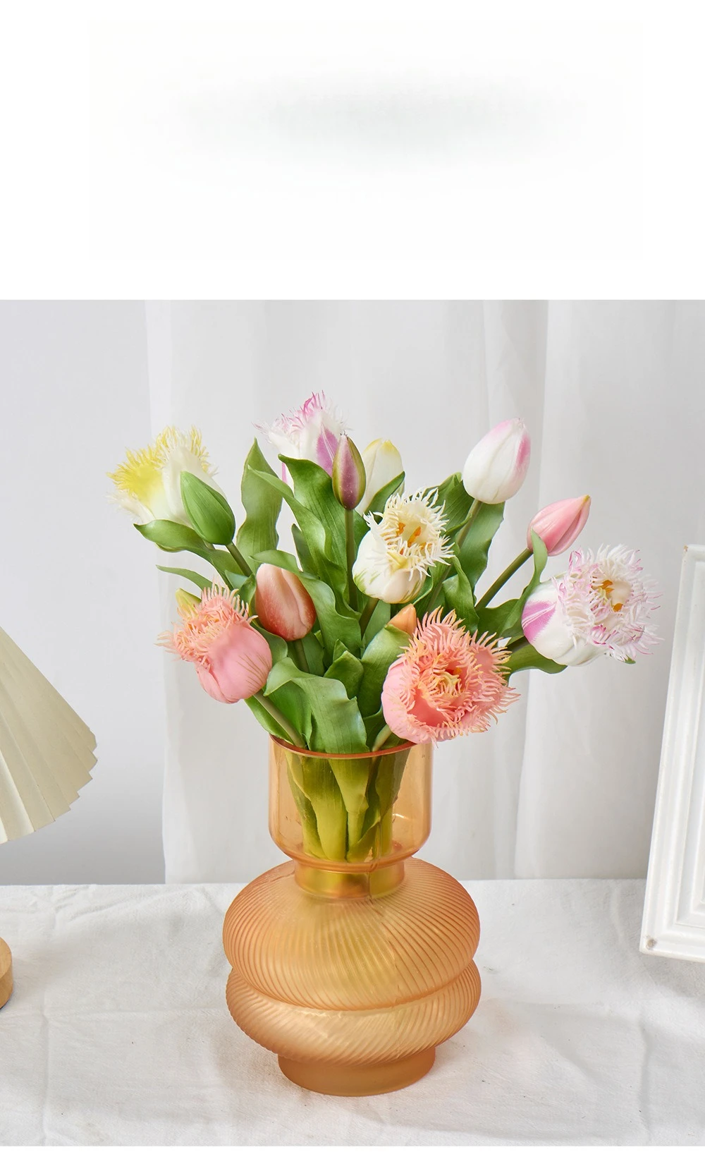 2 Stück Künstliche 5-köpfige Tulpensträuße aus Weichgummi, Kunstblumen für Hochzeiten, Rosa Tulpen, Simulationsblumen, Auditoriumdekoration – Detail 8