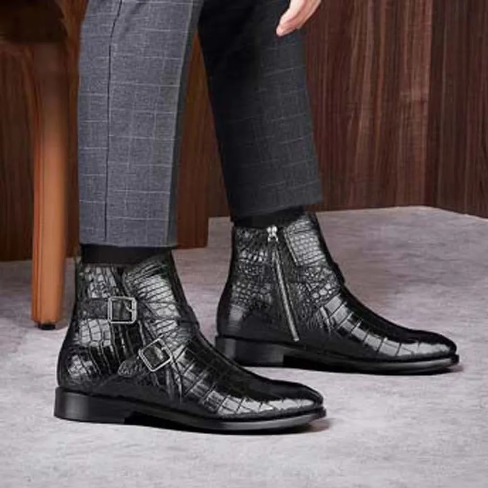 luolundika crocodile shoes  male boots  High cut shoes  winter  Male crocodile boots business  leisure  Dress