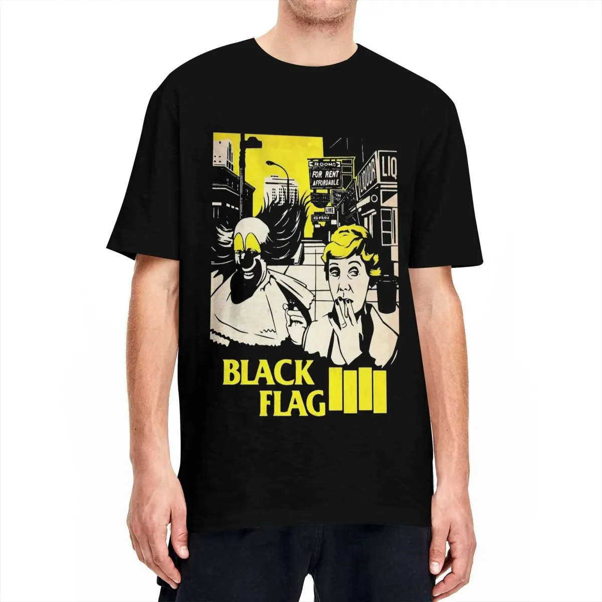 Black Flag Tshirts Men Cotton Tops Harajuku America Rock Band Crewneck Short Sleeve