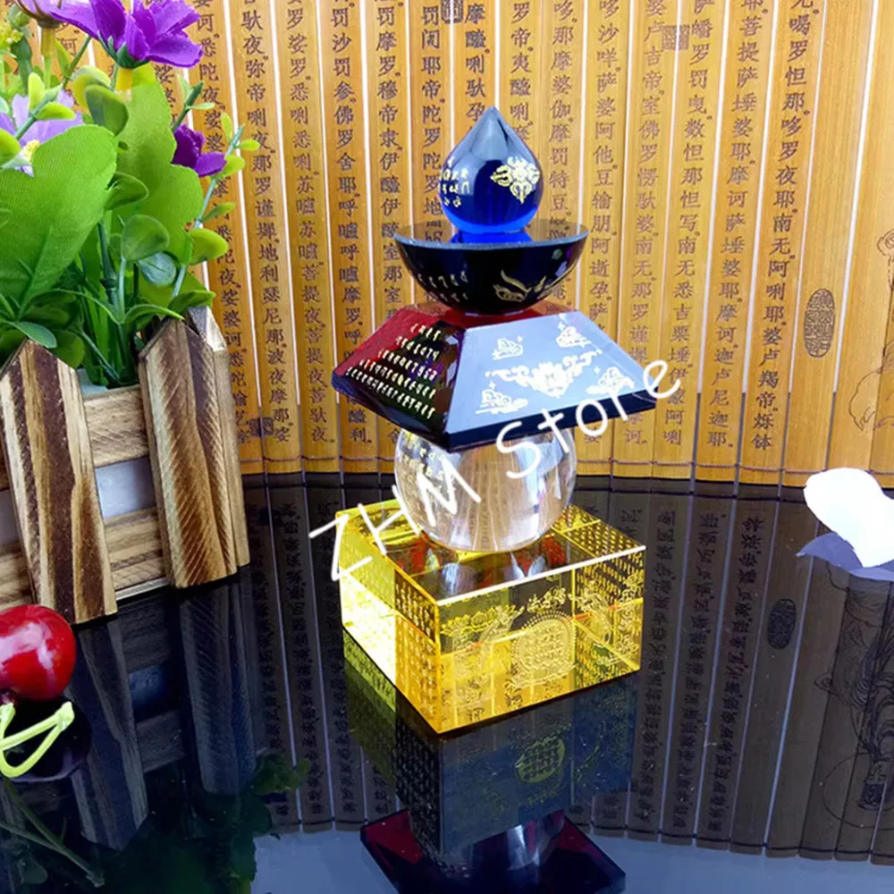 Tibetan Suppliers Colored/Transparent 11.6cm Resin Retro Delicate 5 Wheels Design Stupa Buddhist Crafts