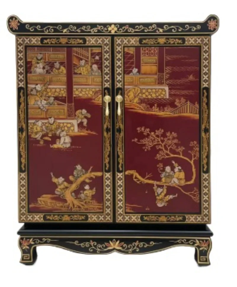 Chinese Seiko gold lacquer hand-painted lacquered wood antique large capacity living room side cabinet