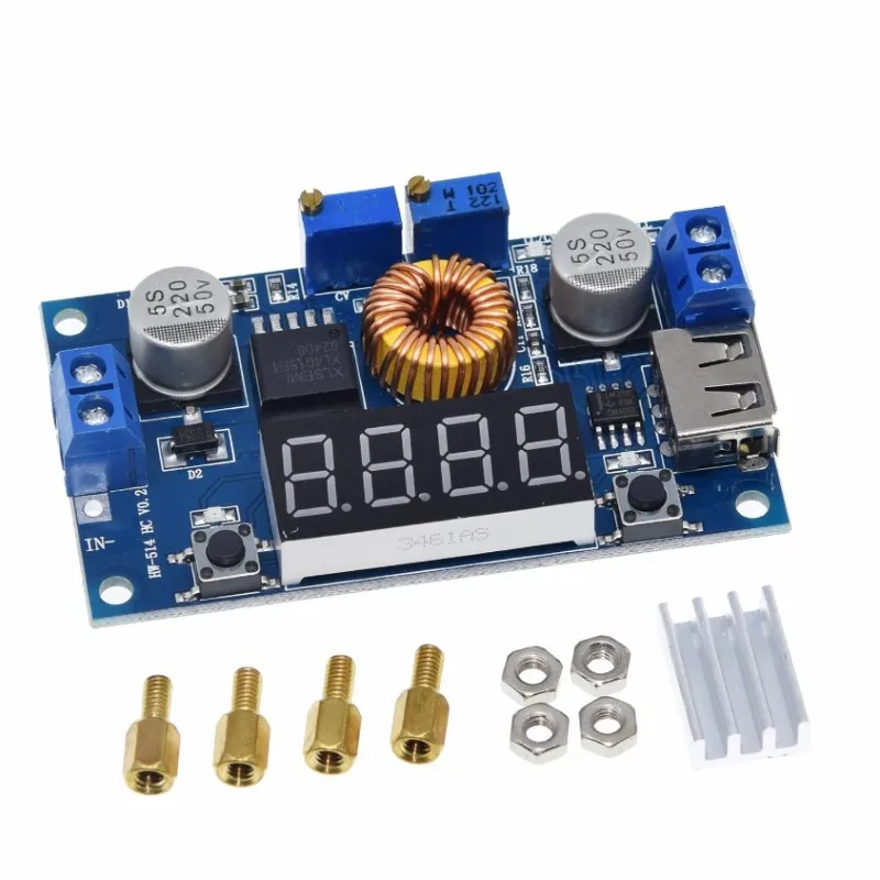 1PCS 5A 75W Adjustable 5A CCCV Power Step-down Charge Module LED Driver USB Voltmeter Ammeter Voltage Regulator