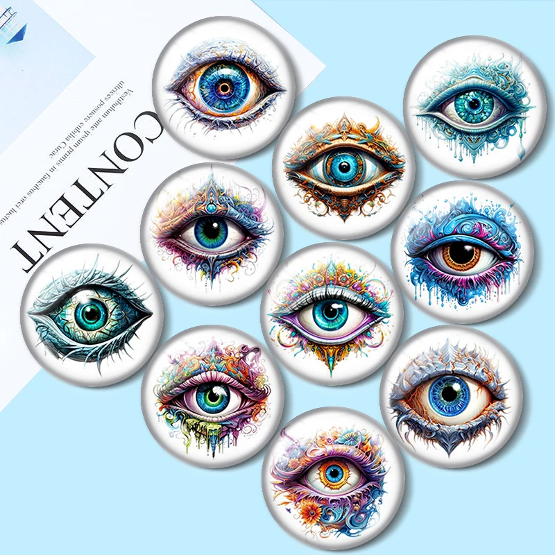 

Colorful eye pattern 10pcs 12mm/16mm/18mm/25mm Round Photo Glass Cabochon Demo Flat Back Making findings