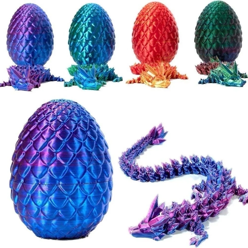 3D Printed Crystal Dragon Egg Rotatable Articulated Mystery Gemstone Dragon Desktop Ornaments Toy Creative Colorful Handicraft