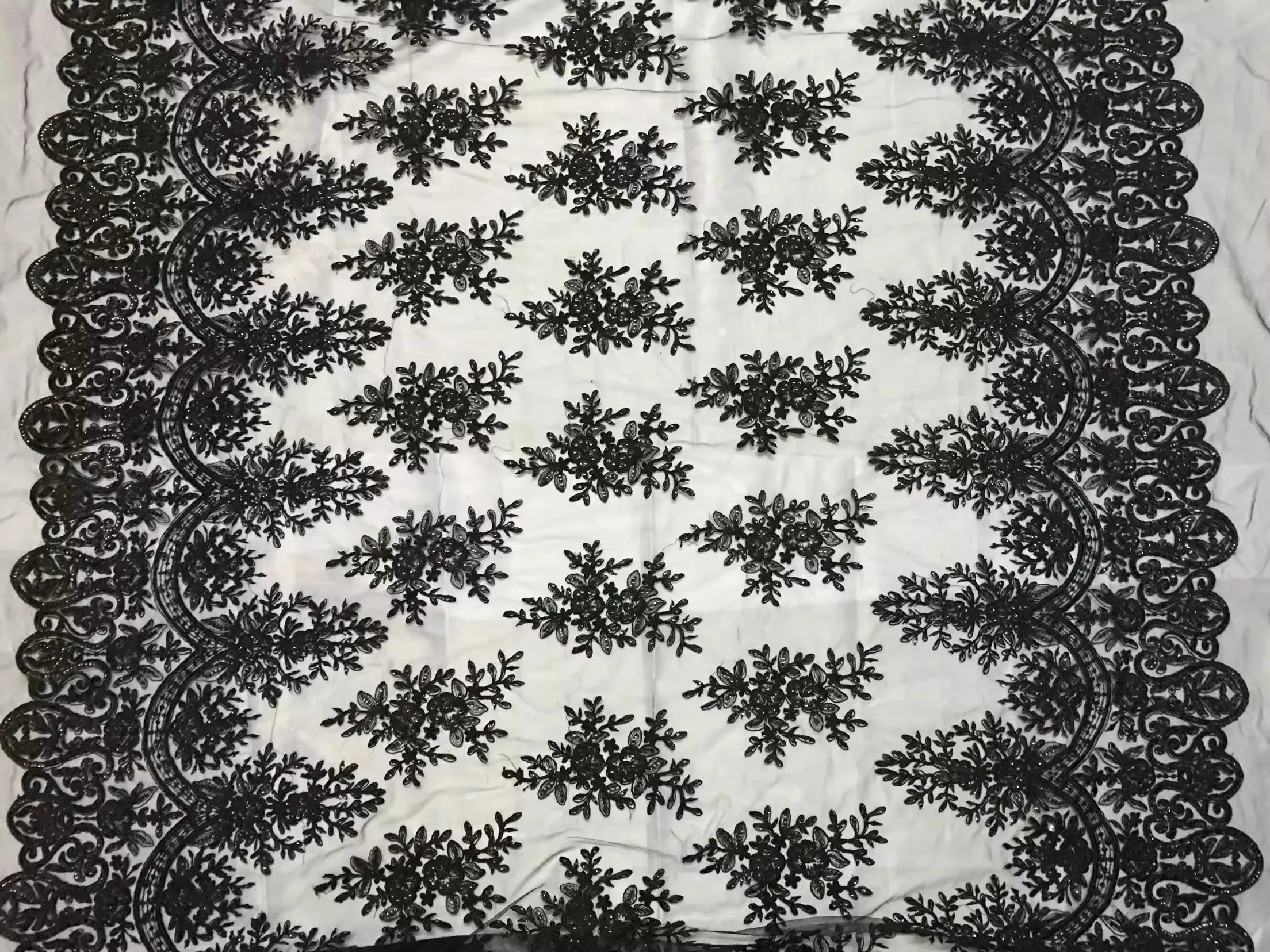Black sequin bone lace full frame bone lace embroidery fabric dress lace