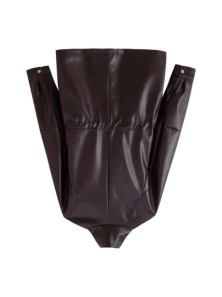 HH جديد أزياء المرأة مزدوجة الصدر الوقوف طوق طويلة الأكمام جيب الديكور سترة جلدية الإناث سليم صالح الترفيه معطف #1