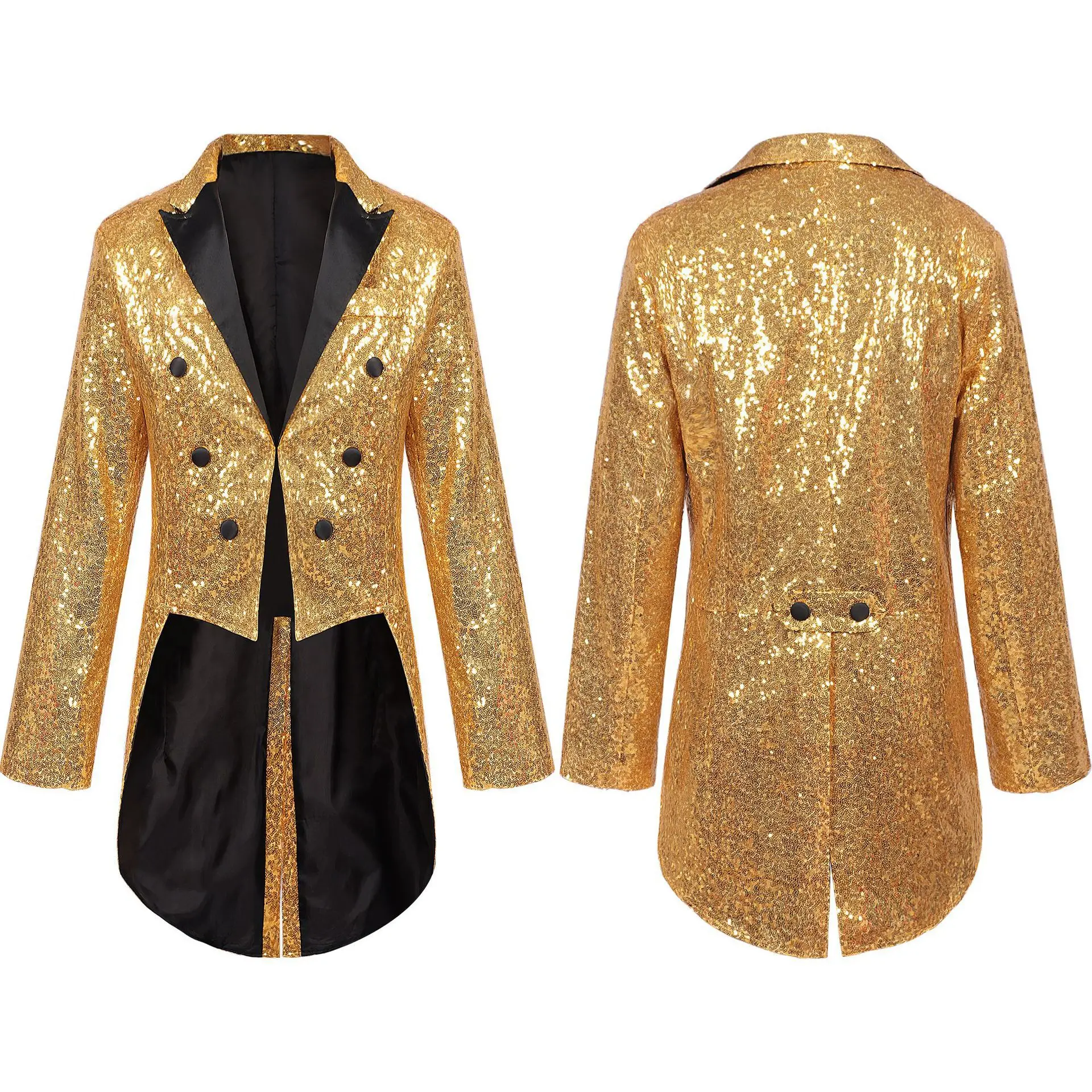 Medieval Shiny Sequin Glitter Embellished Blazer Jacket Men Gothic Victorian Frock Coat Homme Singers Stage Clothes