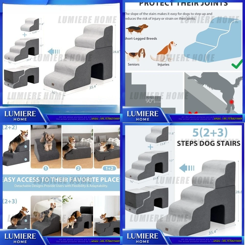 

Foldable Pet Stairs for Bed Access Non-Slip Dog and Cat Steps Portable Collapsible Pet Ramp Small Dog and Kitten Staircase