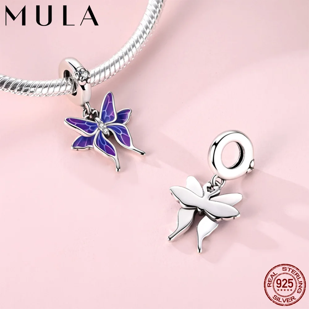 Mula 1Pc 925 Silver Plated Warm and Color Changing Butterfly Dangle Charms Pendants Fit Original Bracelet Beads DIY Fashion