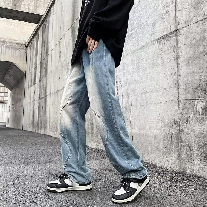 Men Straight Jeans Designed Unique Pockets Curve Harajuku Fitting High Street American Style All-match Fashion Cozy New Young