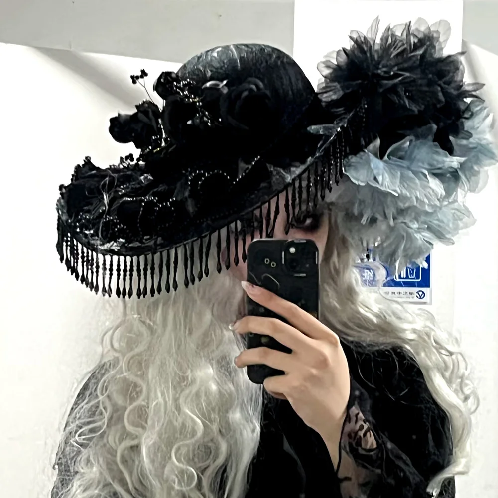 Steampunk Handmade Lace Vintage Bandage Bow Wizard Hat Adult Gothic Lolita Cosplay Costume Halloween Party Bucket hat