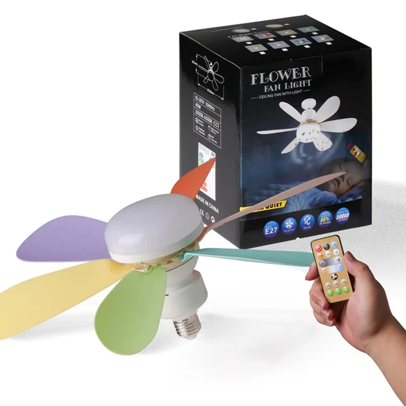 Ceiling Fan Light E27 with Remote Control for Dimming Living Room Study Household Modern Ceiling Fan with Light Hanging Pendant