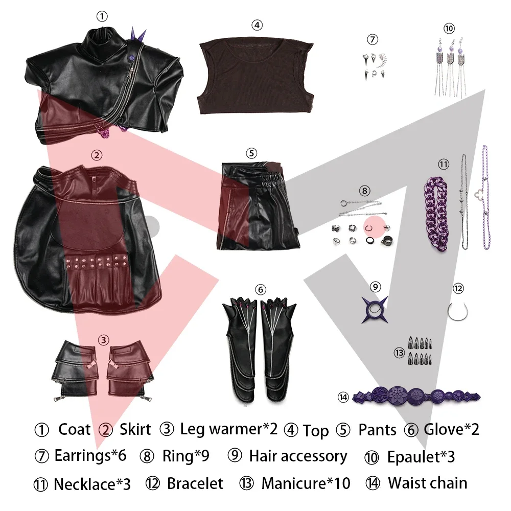 

New Punk Cosplay Costume PU Leather Top Skirt Pants For Performance Game Party Halloween Custom Made