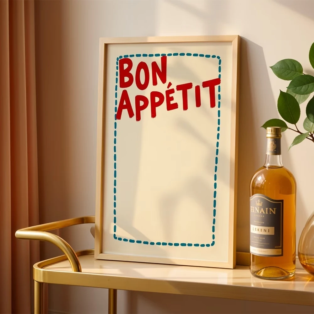 Modern French Bon Appetit Quote Wall Art Print Canvas Painting Poster Picture For Living Room,Bedroom,Kitchen Home Decor