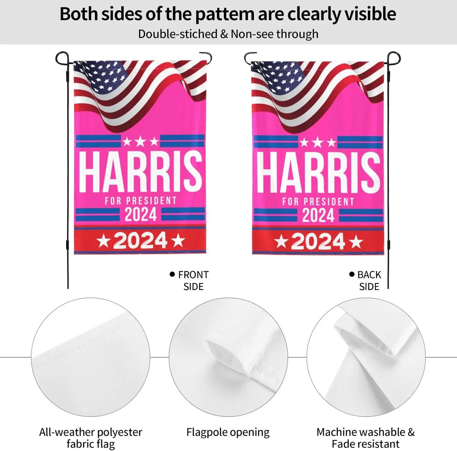 12.5x18 Kamala Harris 2024 Flag PINK Double Sided Kamala Harris Yard Sign Vote Democrat Kamala Harris For President Campaign Gar