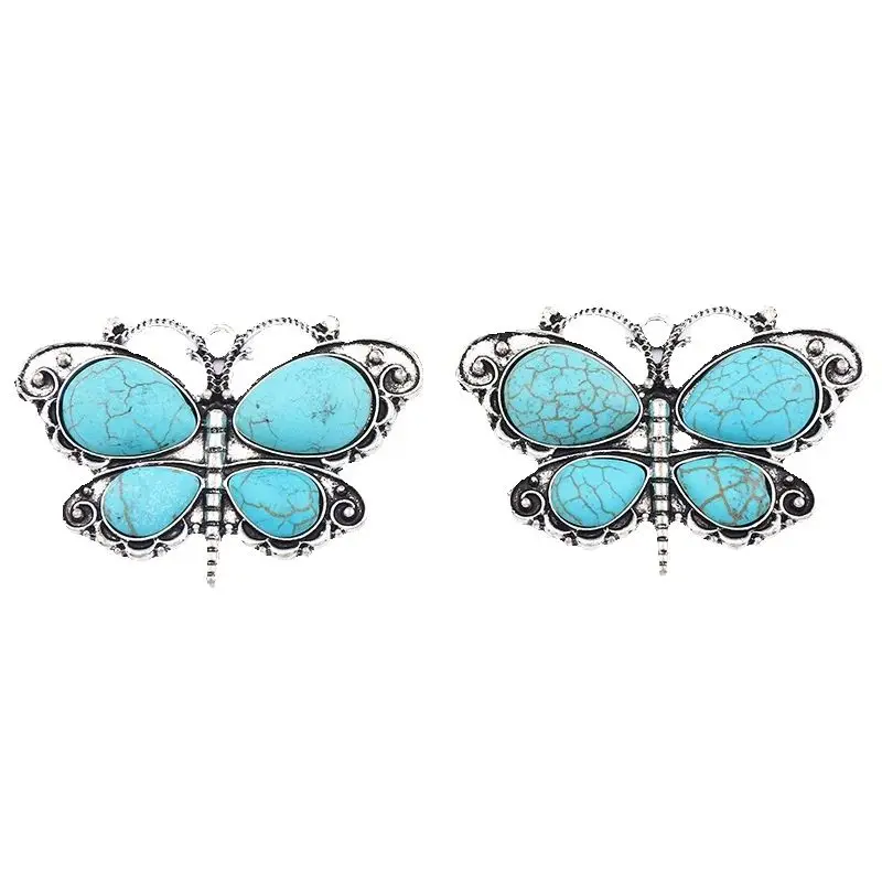 

2 x Tibetan Silver Boho Imitation Turquoise Butterfly Charms Pendants for DIY Necklace Jewellery Making Findings Accessories