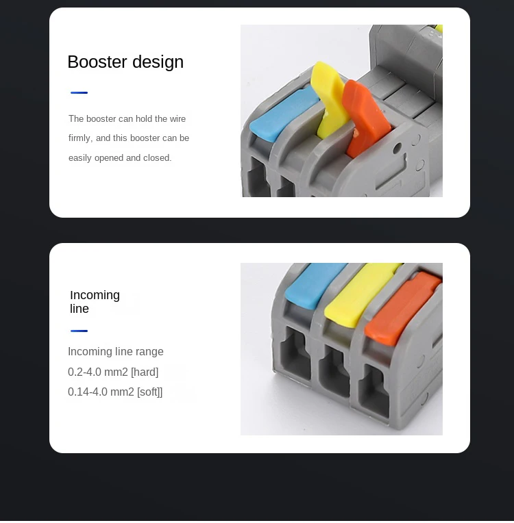 Männlich weiblich Docking Mini Quick Wire Connector Universelle kompakte elektrische Verkabelungsanschlüsse Push-in-Leiterklemmenblock – Detail 8