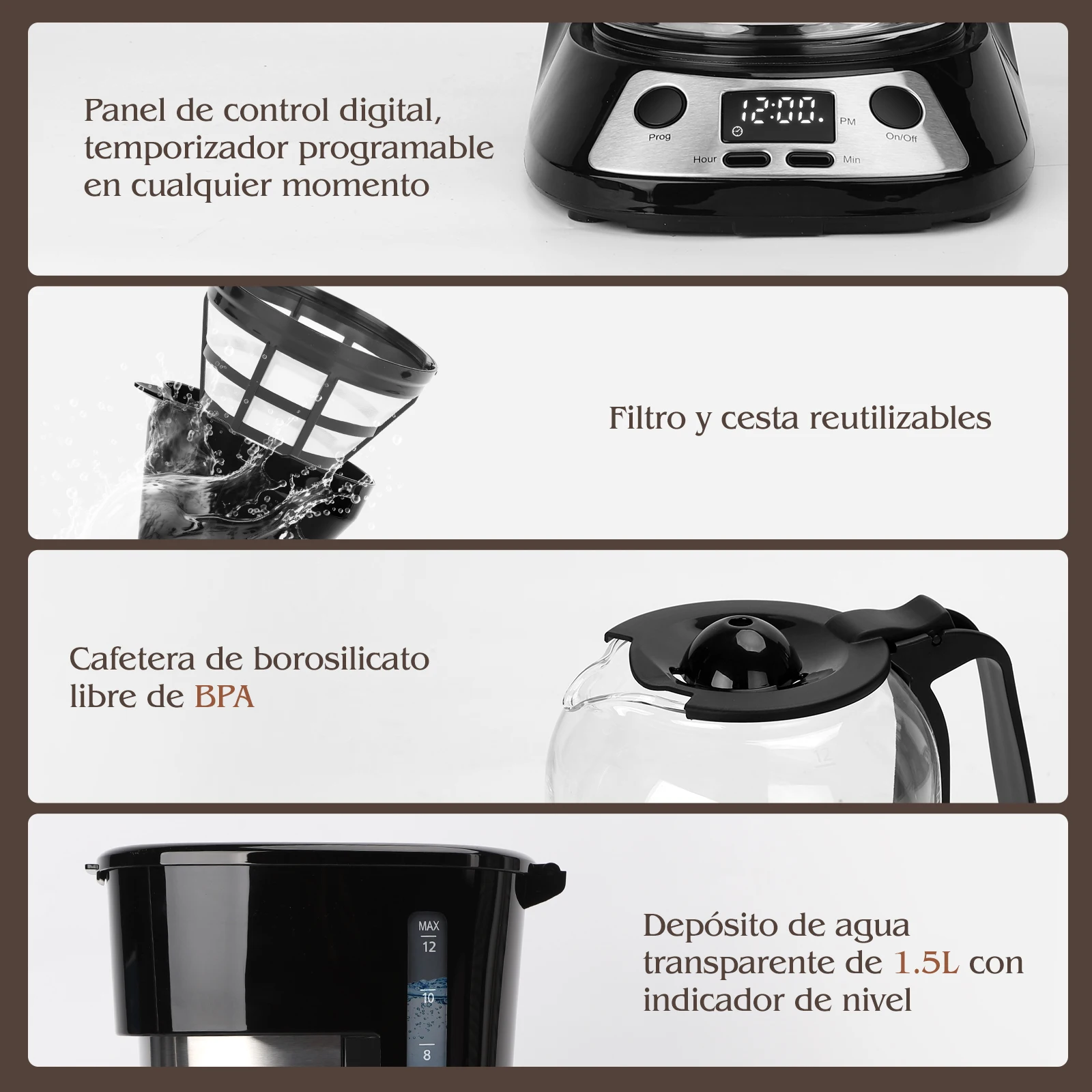 ماكينة صنع القهوة الكهربائية القابلة للبرمجة 12 كوب 1.5 لتر 900 وات من ايجوستار