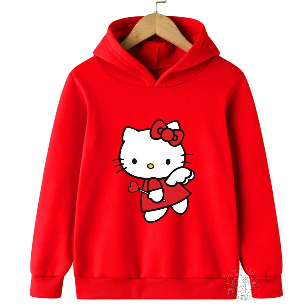 Hello Kitty Cartoon 3-14 Years Old Sunshine Boys and Girls Kawaii Street Casual Sweatshirt Children's Outdoor Sports Warm Hoodie